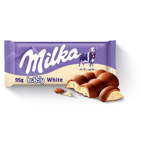 Milka Bubbly White Czekolada mleczna z napowietrzoną białą czekoladą 95 g