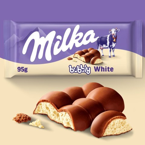 Milka Bubbly White Czekolada mleczna z napowietrzoną białą czekoladą 95 g