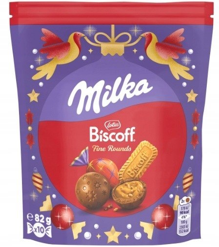 Milka świąteczne kulki czekoladowe z nadzieniem Lotus Biscoff korzenne 82 g
