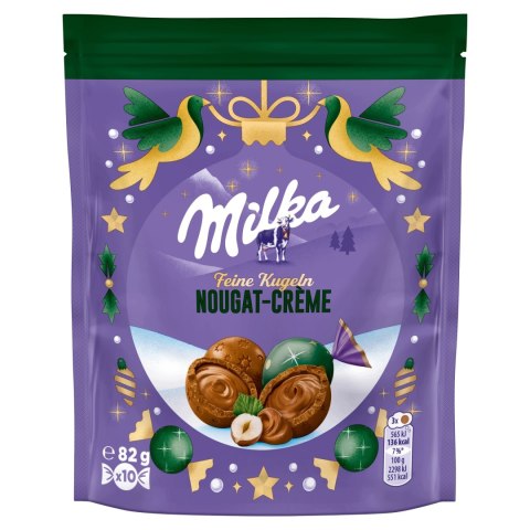 Milka świąteczne kulki czekoladowe z nadzieniem nugat orzechy laskowe 82 g