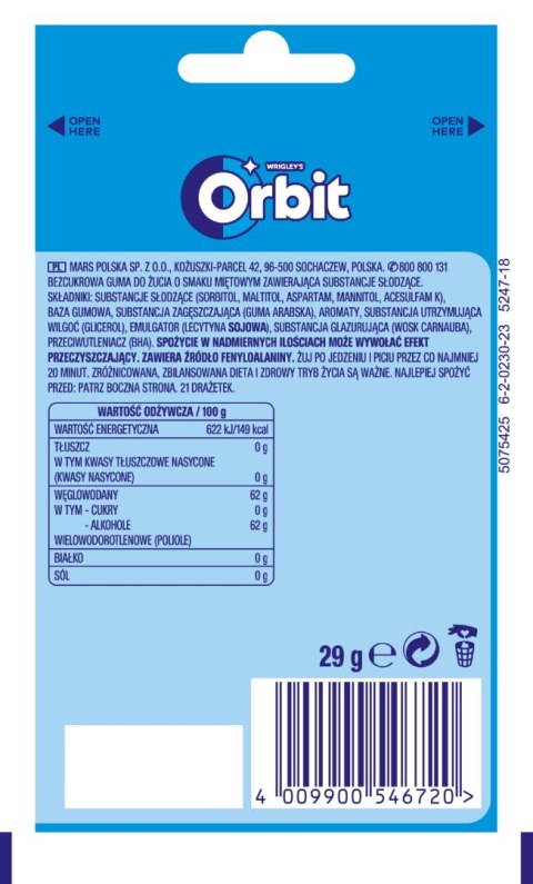 Orbit Peppermint Bezcukrowa guma do żucia 29 g (21 sztuk)