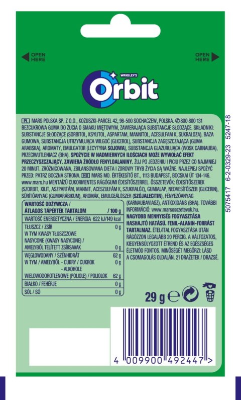 Orbit Spearmint Guma do żucia bez cukru 29g (21 sztuk)